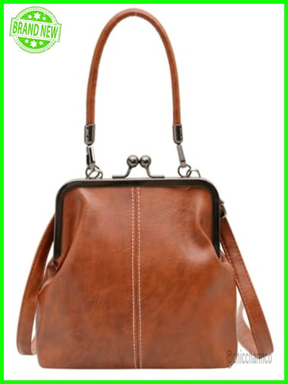 Suede Leather Kiss Lock Crossbody Bag Top Handle Satchel Purse